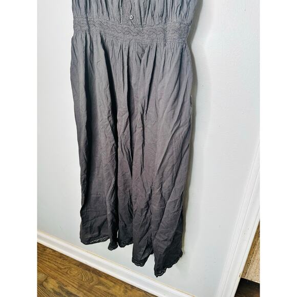 THE GREAT Black 100% Cotton Cachet Midi Lace Detail Button Midi Dress Size 2 - Picture 8 of 16